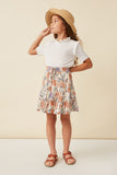 GY5938 IVORY Girls Floral Drawstring Skirt With Shorts Lining Full Body