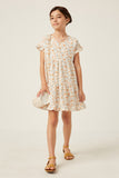 GY5939 OFF WHITE Girls V-Neck Ruffle Short Sleeve Tiered Floral Dress Full Body