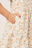 GY5939 OFF WHITE Girls V-Neck Ruffle Short Sleeve Tiered Floral Dress Detail