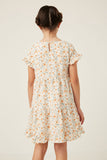 GY5939 OFF WHITE Girls V-Neck Ruffle Short Sleeve Tiered Floral Dress Back