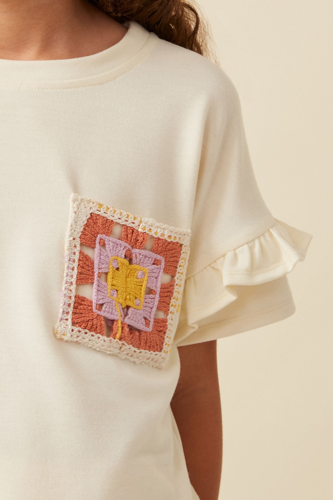 Crochet French Terry Ruffle Sleeve Top