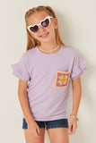 GY5947 LAVENDER Girls Crochet Patch French Terry Ruffle Sleeve Top Front