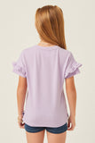 GY5947 LAVENDER Girls Crochet Patch French Terry Ruffle Sleeve Top Back