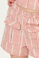 GY5964 Mauve Girls Textured Gingham Front Pocket Shorts Detail