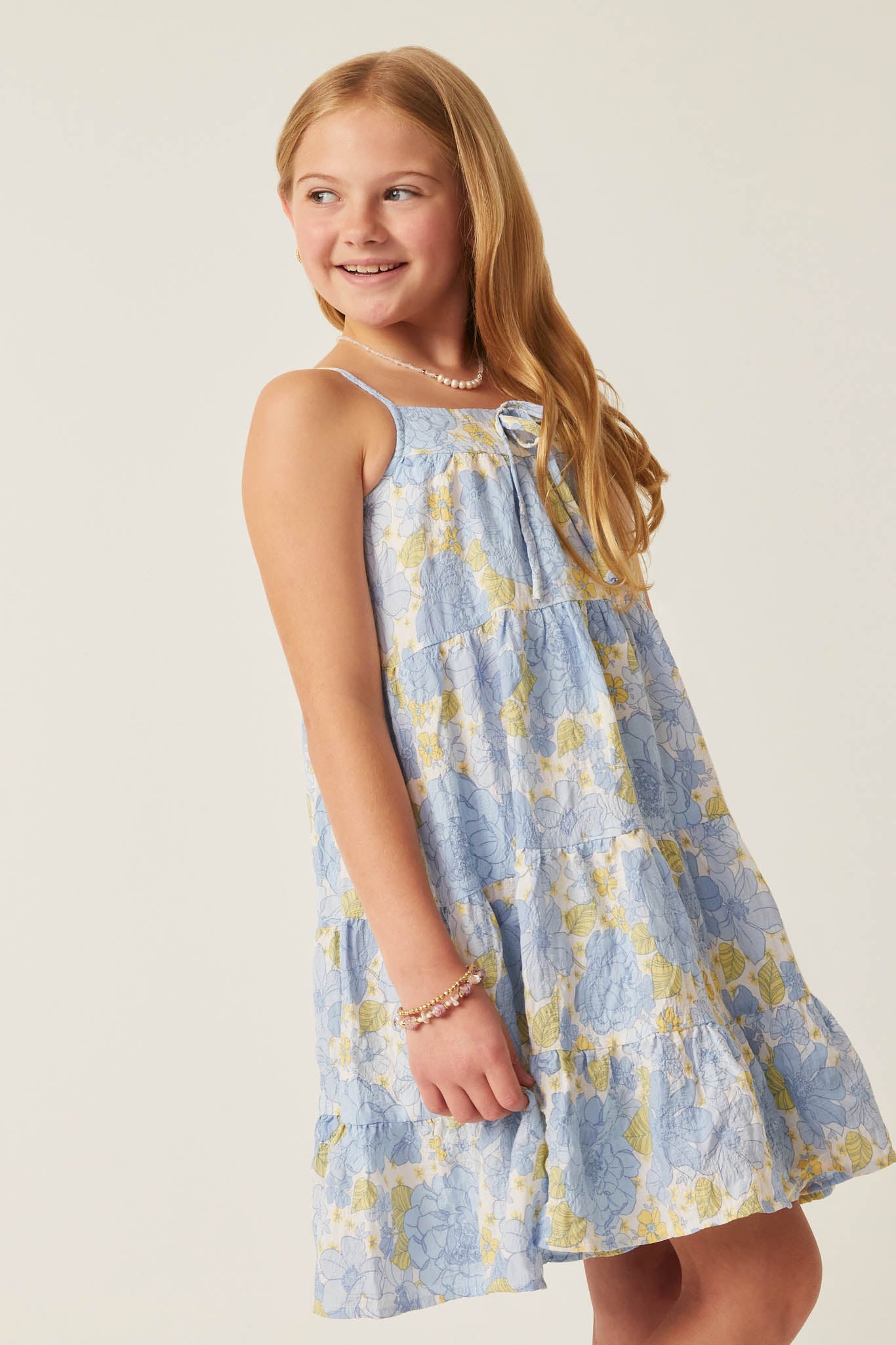 Front Tie Floral Tiered Dress