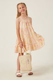 GY5966 PINK PINK Girls Front Tie Textured Floral Tiered Tank Dress Side