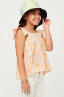 GY5970 Pink Mix Girls Textured Floral Button Back Ruffle Tank Side