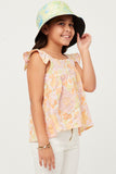 GY5970 Pink Mix Girls Textured Floral Button Back Ruffle Tank Side