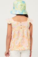 GY5970 Pink Mix Girls Textured Floral Button Back Ruffle Tank Back