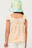 GY5970 Pink Mix Girls Textured Floral Button Back Ruffle Tank Back