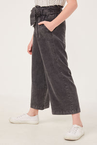 GY5972 CHARCOAL Girls Garment Dyed Tencel Wide Leg Pant Side