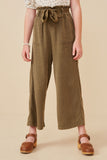 GY5972 OLIVE Girls Garment Dyed Tencel Wide Leg Pant Front