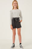 GY5973 CHARCOAL Girls Garment Dyed Tencel Paperbag Shorts Front