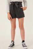 GY5973 CHARCOAL Girls Garment Dyed Tencel Paperbag Shorts Full Body