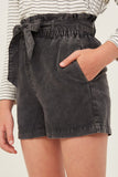GY5973 CHARCOAL Girls Garment Dyed Tencel Paperbag Shorts Side