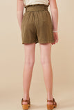 GY5973 OLIVE Girls Garment Dyed Tencel Paperbag Shorts Back