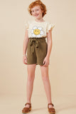 GY5973 OLIVE Girls Garment Dyed Tencel Paperbag Shorts Full Body