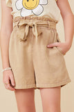 GY5973 TAUPE Girls Garment Dyed Tencel Paperbag Shorts Front