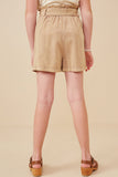 GY5973 TAUPE Girls Garment Dyed Tencel Paperbag Shorts Back