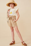 GY5973 TAUPE Girls Garment Dyed Tencel Paperbag Shorts Full Body