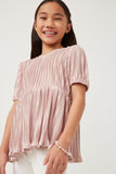 GY5981 Mauve Girls Pleated Shimmer Peplum Top Front