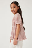 GY5981 Mauve Girls Pleated Shimmer Peplum Top Side