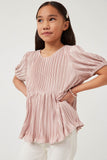 GY5981 Mauve Girls Pleated Shimmer Peplum Top Front 2