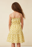 GY5982 HONEY Girls Floral Print Smocked Detail Tie Waist Midi Dress Back