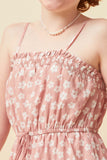 GY5982 MAUVE Girls Floral Print Smocked Detail Tie Waist Midi Dress Detail