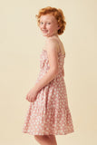 GY5982 MAUVE Girls Floral Print Smocked Detail Tie Waist Midi Dress Side