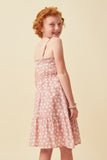 GY5982 MAUVE Girls Floral Print Smocked Detail Tie Waist Midi Dress Back