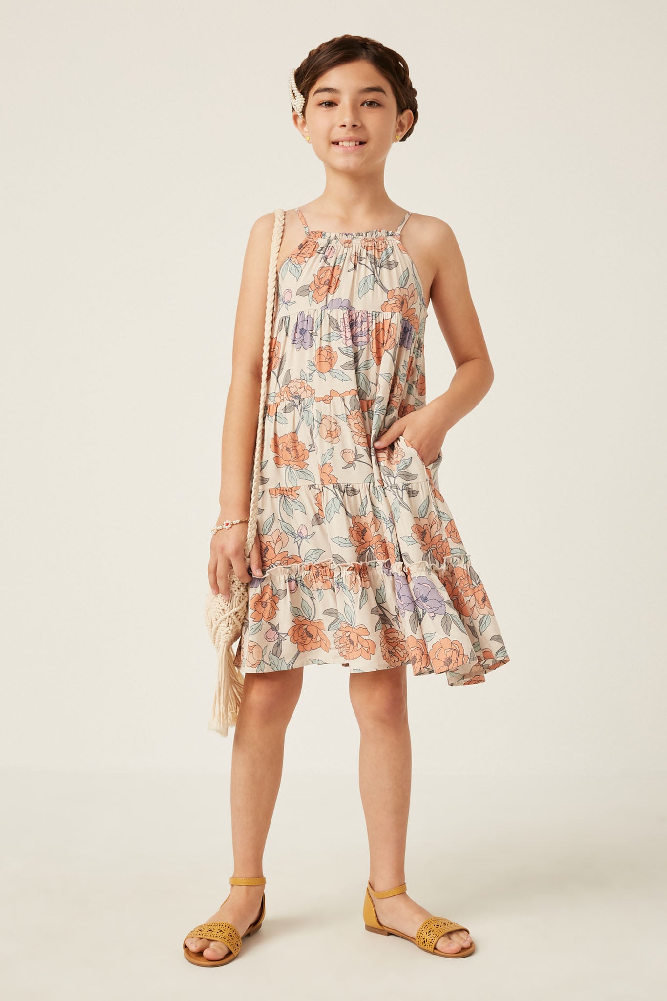 Hayden Girls 7-16 Floral Halter Neck Tiered Midi Dress, Ivory, X-Large