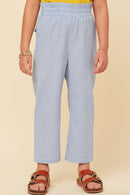 GY5987 LIGHT Girls Striped Flap Pocket Paperbag Waist Pants Front