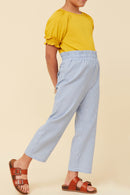 GY5987 LIGHT Girls Striped Flap Pocket Paperbag Waist Pants Side