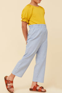 GY5987 LIGHT Girls Striped Flap Pocket Paperbag Waist Pants Side