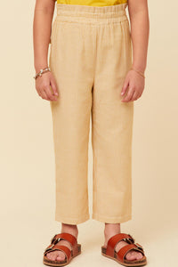 GY5987 MUSTARD Girls Striped Flap Pocket Paperbag Waist Pants Front