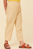 GY5987 MUSTARD Girls Striped Flap Pocket Paperbag Waist Pants Side