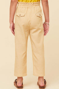 GY5987 MUSTARD Girls Striped Flap Pocket Paperbag Waist Pants Back