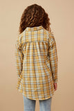 GY5996 Mustard Girls Pocketed Plaid Button Up Shirt Back