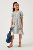 GY6003 BLUE Girls Asymmetric Ruffled Cinch Sleeve Dress Full Body