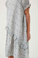 GY6003 BLUE Girls Asymmetric Ruffled Cinch Sleeve Dress Detail