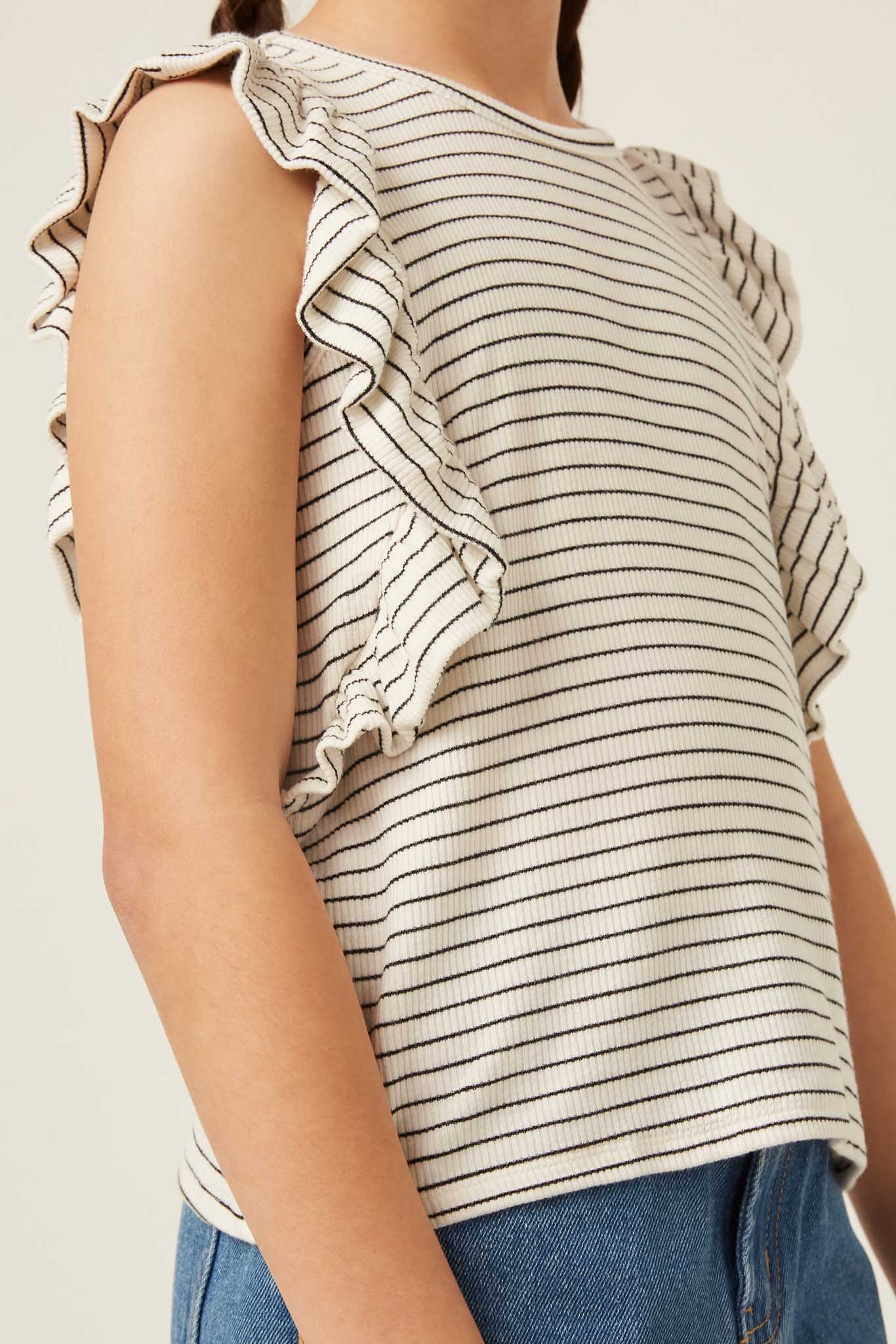 Ribbed Stripe Ruffled Tank