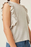 GY6018 OFF WHITE Girls Ribbed Stripe Ruffled Tank Side