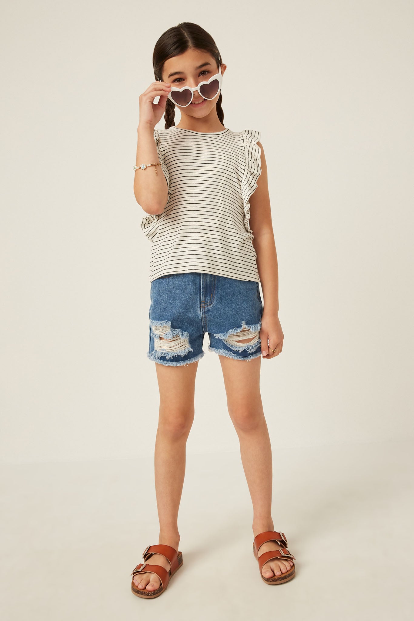 Ribbed Stripe Ruffled Tank