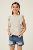 GY6018 OFF WHITE Girls Ribbed Stripe Ruffled Tank Front