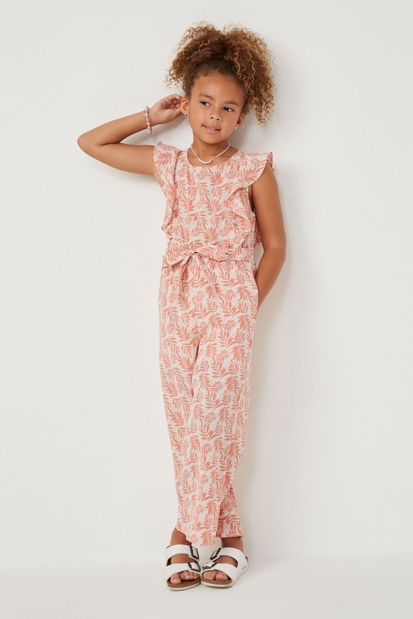 Botanical Print Ruffled Wideleg Jumpsuit