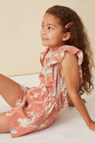 GY6021 PINK Girls Watercolor Ruffled Sleeve Romper Pose