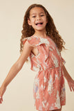 GY6021 PINK Girls Watercolor Ruffled Sleeve Romper Side