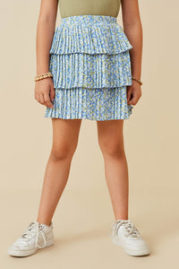 GY6023 BLUE Girls Ditsy Floral Pleated Tiered Skirt Front
