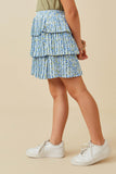 GY6023 BLUE Girls Ditsy Floral Pleated Tiered Skirt Side